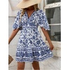 image:imageFloerns Womens Floral A Line Dress Butterfly Sleeve V Neck Beach Vacation Short DressesBlue