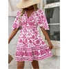 image:imageFloerns Womens Floral A Line Dress Butterfly Sleeve V Neck Beach Vacation Short DressesHot Pink