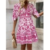 image:imageFloerns Womens Floral A Line Dress Butterfly Sleeve V Neck Beach Vacation Short DressesHot Pink