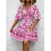 image:imageFloerns Womens Floral A Line Dress Butterfly Sleeve V Neck Beach Vacation Short DressesHot Pink