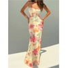 image:imageFloerns Womens Floral Boho Maxi Dress Lace Up Backless Fishtail Summer Beach Long DressesYellow