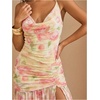 image:imageFloerns Womens Floral Cowl Neck Halter Dress Sleeveless Split Ruffle Vacation Maxi DressesApricot