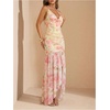 image:imageFloerns Womens Floral Cowl Neck Halter Dress Sleeveless Split Ruffle Vacation Maxi DressesApricot