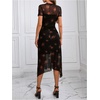 image:imageFloerns Womens Floral Mesh Short Sleeve Asymmetrical Hem Flared A Line DressBlack