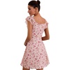 image:imageFloerns Womens Floral Print Cap Sleeve Dress Square Neck Tie Front Summer A Line Cute Mini DressesPink