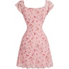 image:imageFloerns Womens Floral Print Cap Sleeve Dress Square Neck Tie Front Summer A Line Cute Mini DressesPink