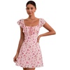 image:imageFloerns Womens Floral Print Cap Sleeve Dress Square Neck Tie Front Summer A Line Cute Mini DressesPink