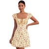 image:imageFloerns Womens Floral Print Cap Sleeve Dress Square Neck Tie Front Summer A Line Cute Mini DressesYellow