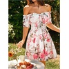 image:imageFloerns Womens Floral Print Off Shoulder Ruffle Puff Sleeve Smocked Short DressMulticolor