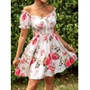 image:imageFloerns Womens Floral Print Off Shoulder Ruffle Puff Sleeve Smocked Short DressMulticolor