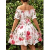 image:imageFloerns Womens Floral Print Off Shoulder Ruffle Puff Sleeve Smocked Short DressMulticolor