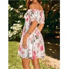 image:imageFloerns Womens Floral Print Off Shoulder Ruffle Puff Sleeve Smocked Short DressMulticolor