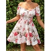 image:imageFloerns Womens Floral Print Off Shoulder Ruffle Puff Sleeve Smocked Short DressMulticolor