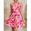 image:imageFloerns Womens Floral Print Sleeveless Halter Neck Layered Hem A Line Mini DressPink
