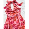 image:imageFloerns Womens Floral Print Sleeveless Halter Neck Layered Hem A Line Mini DressPink