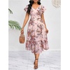 image:imageFloerns Womens Floral Ruffle Sleeve Boho Midi Dress Smocked A Line Summer Vacation DressesPink