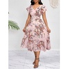 image:imageFloerns Womens Floral Ruffle Sleeve Boho Midi Dress Smocked A Line Summer Vacation DressesPink