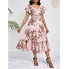 image:imageFloerns Womens Floral Ruffle Sleeve Boho Midi Dress Smocked A Line Summer Vacation DressesPink