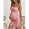image:imageFloerns Womens Maternity Floral Print Tie Shoulder Stretch Cami Slip DressPink