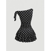 image:imageFloerns Womens Mini Dress Off The Shoulder Metal Floral Sleeveless Layered Hem Going Out DressesBlack Polka Dots