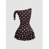 image:imageFloerns Womens Mini Dress Off The Shoulder Metal Floral Sleeveless Layered Hem Going Out DressesBrown Polka Dots