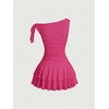 image:imageFloerns Womens Mini Dress Off The Shoulder Metal Floral Sleeveless Layered Hem Going Out DressesHot Pink