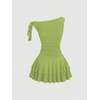 image:imageFloerns Womens Mini Dress Off The Shoulder Metal Floral Sleeveless Layered Hem Going Out DressesLime Green