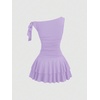 image:imageFloerns Womens Mini Dress Off The Shoulder Metal Floral Sleeveless Layered Hem Going Out DressesPurple Taro