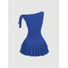 image:imageFloerns Womens Mini Dress Off The Shoulder Metal Floral Sleeveless Layered Hem Going Out DressesRoyal Blue