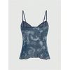 image:imageFloerns Womens Paisley Print Sleeveless Sheer Lettuce Trim V Neck Cami TopsBlue Ink