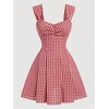 image:imageFloerns Womens Plaid Ruched Bust Sleeveless Vintage Bowknot Pleated Short DressesRed