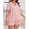 image:imageFloerns Womens Plus Size 2 Piece Floral Pajamas Set Casual Ruffle Collared Shirt with ShortsPink