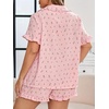 image:imageFloerns Womens Plus Size 2 Piece Floral Pajamas Set Casual Ruffle Collared Shirt with ShortsPink