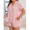 image:imageFloerns Womens Plus Size 2 Piece Floral Pajamas Set Casual Ruffle Collared Shirt with ShortsPink
