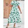 image:imageFloerns Womens Plus Size Boho Flutter Short Sleeve Ruffle Hem A Line Midi DressGreen and White