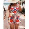 image:imageFloerns Womens Plus Size Floral Print Sleeveless Tank Romper Belt Boho Summer Short JumpsuitsBeige Multi