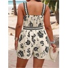 image:imageFloerns Womens Plus Size Floral Print Sleeveless Tank Romper Belt Boho Summer Short JumpsuitsBlack and Beige