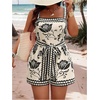image:imageFloerns Womens Plus Size Floral Print Sleeveless Tank Romper Belt Boho Summer Short JumpsuitsBlack and Beige