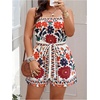 image:imageFloerns Womens Plus Size Floral Print Sleeveless Tank Romper Belt Boho Summer Short JumpsuitsWhite Multi
