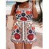 image:imageFloerns Womens Plus Size Floral Print Sleeveless Tank Romper Belt Boho Summer Short JumpsuitsWhite Multi