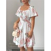 image:imageFloerns Womens Summer Floral A Line Dress Square Neck Smocked Tiered Ruffle Vacation DressesWhite Multi