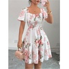 image:imageFloerns Womens Summer Floral A Line Dress Square Neck Smocked Tiered Ruffle Vacation DressesWhite Multi
