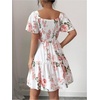image:imageFloerns Womens Summer Floral A Line Dress Square Neck Smocked Tiered Ruffle Vacation DressesWhite Multi