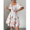 image:imageFloerns Womens Summer Floral A Line Dress Square Neck Smocked Tiered Ruffle Vacation DressesWhite Multi