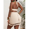 image:imageFloerns Womens Summer Knitted V Neck Tassel Cut Out Bodycon Mini Dress Halter Tie Back Crochet Beach DressesApricot
