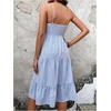 image:imageFloerns Womens Summer Midi Dress Striped Ruched Bust Tiered Ruffle Hem Beach DressesBlue and White