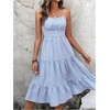 image:imageFloerns Womens Summer Midi Dress Striped Ruched Bust Tiered Ruffle Hem Beach DressesBlue and White