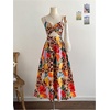 image:imageFloerns Womens Summer Midi Dress Twist Front Cut Out Spaghetti Strap Beach Vacation Cami DressesKhaki Leopard