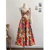 image:imageFloerns Womens Summer Midi Dress Twist Front Cut Out Spaghetti Strap Beach Vacation Cami DressesKhaki Leopard