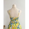 image:imageFloerns Womens Summer Midi Dress Twist Front Cut Out Spaghetti Strap Beach Vacation Cami DressesYellow Multi